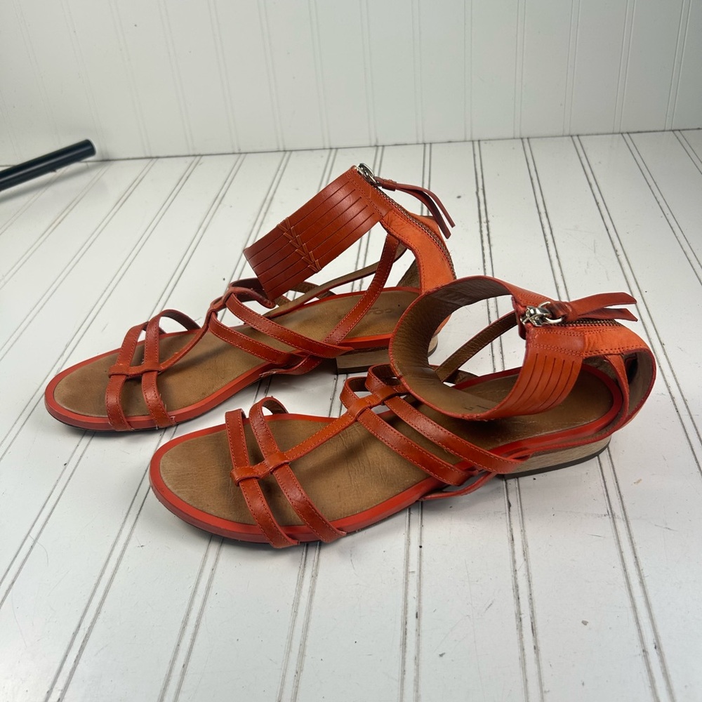 Coach Nillie Orange Leather Gladiator Sandals Strappy Ankle Zip Women’s Size 9B - Picture 4 of 10